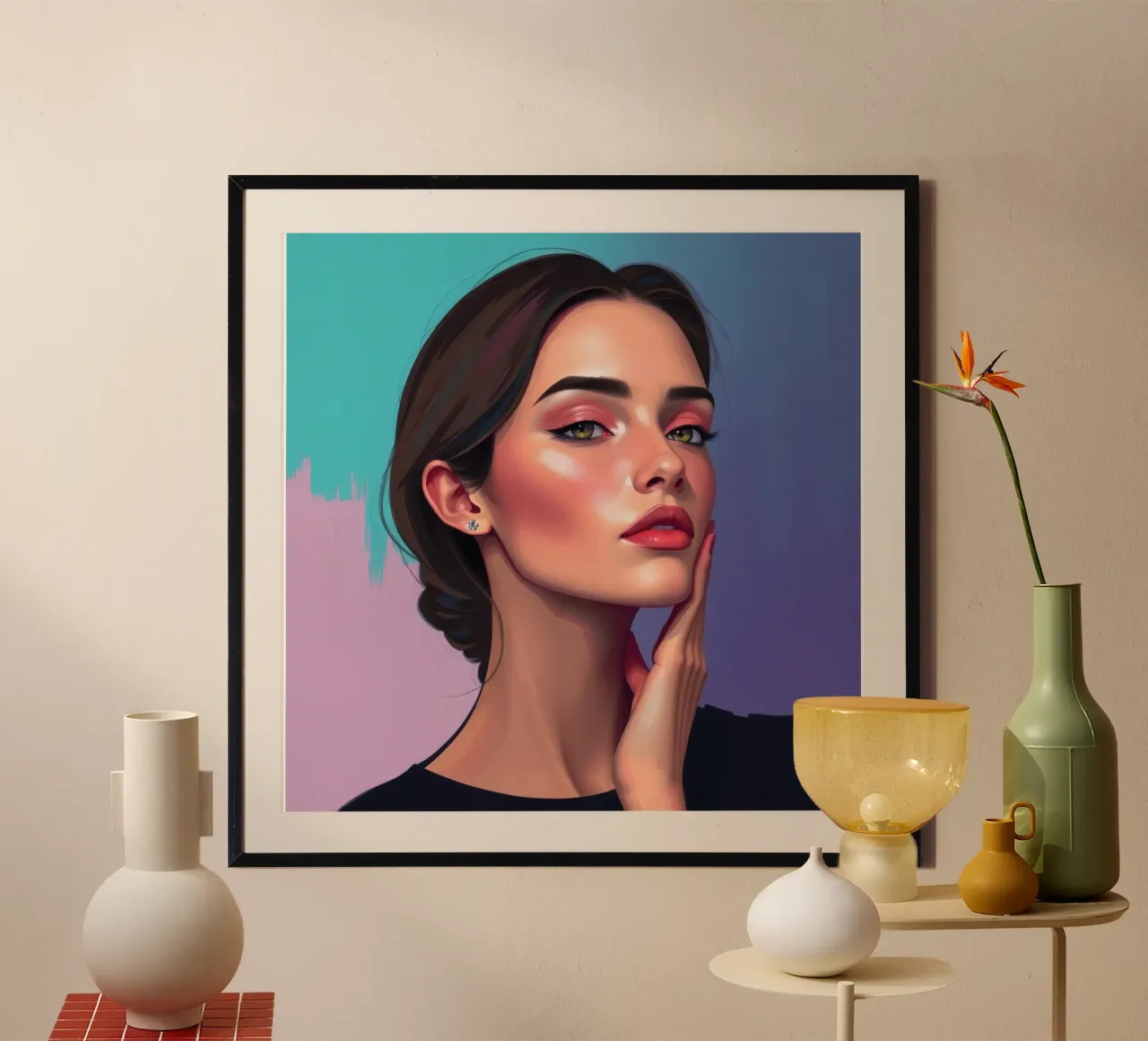 donna che sfoggia colori e un'espressione sicura poster con telaio in alluminio da DesignDoodle