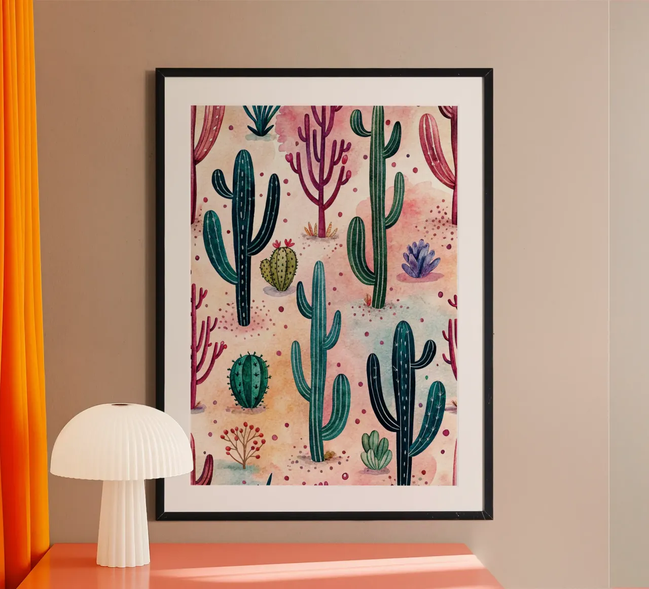 arte del cactus poster con telaio in legno da the gondols