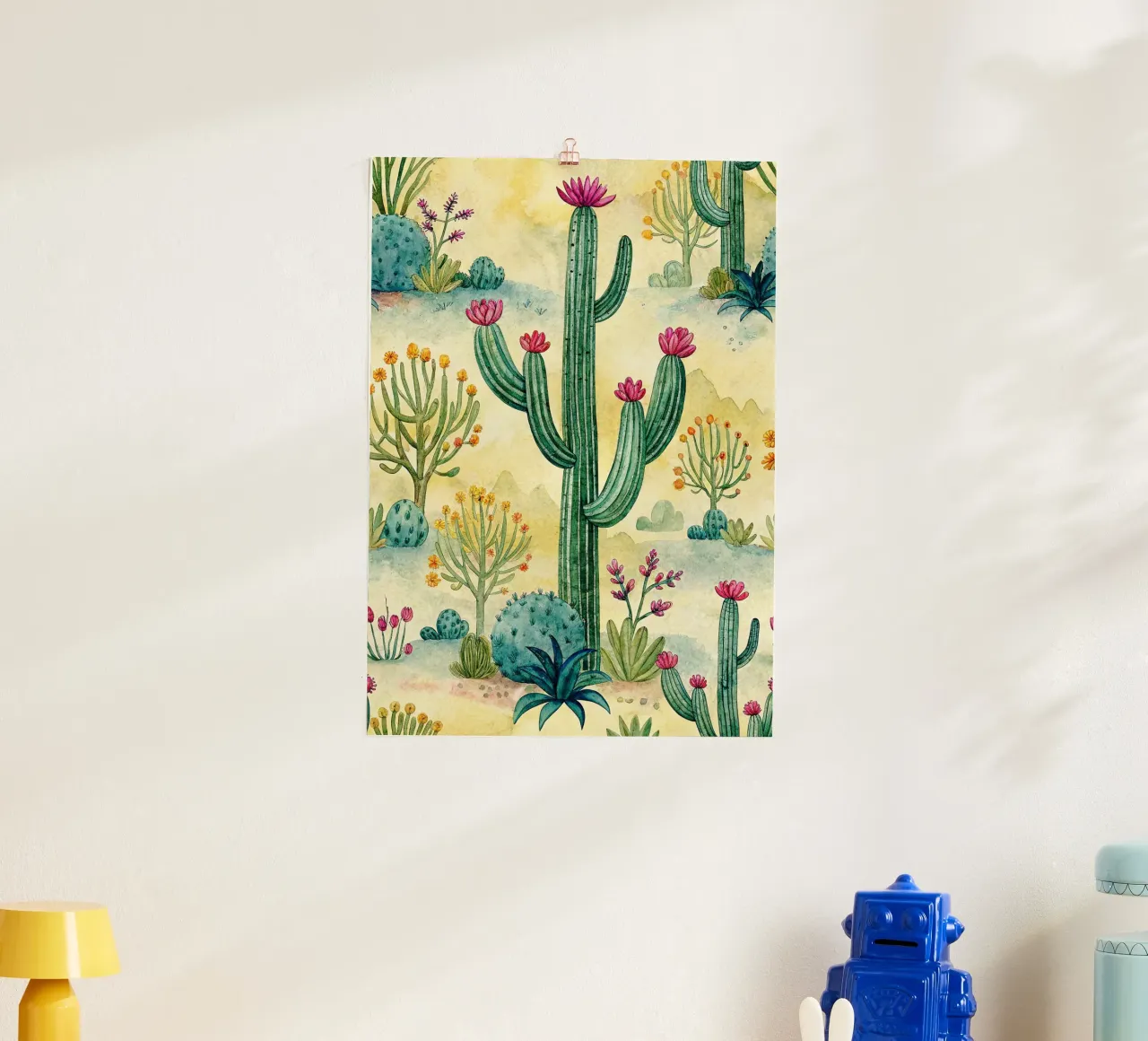 arte dell'albero di cactus poster con telaio in legno da the gondols