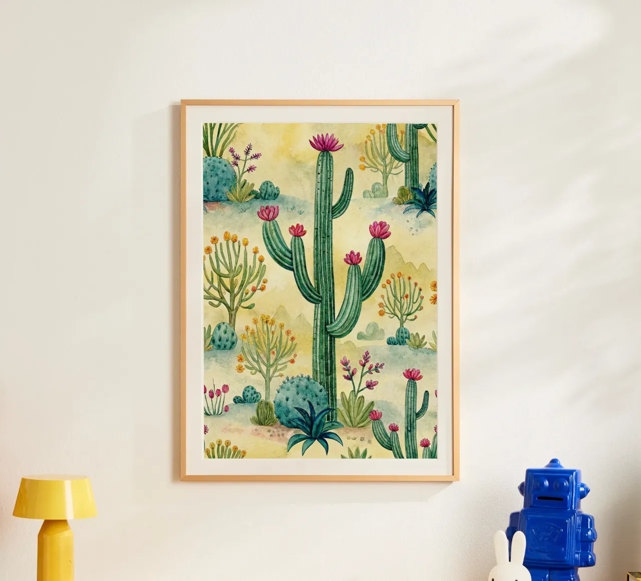 arte dell'albero di cactus poster con telaio in legno da the gondols