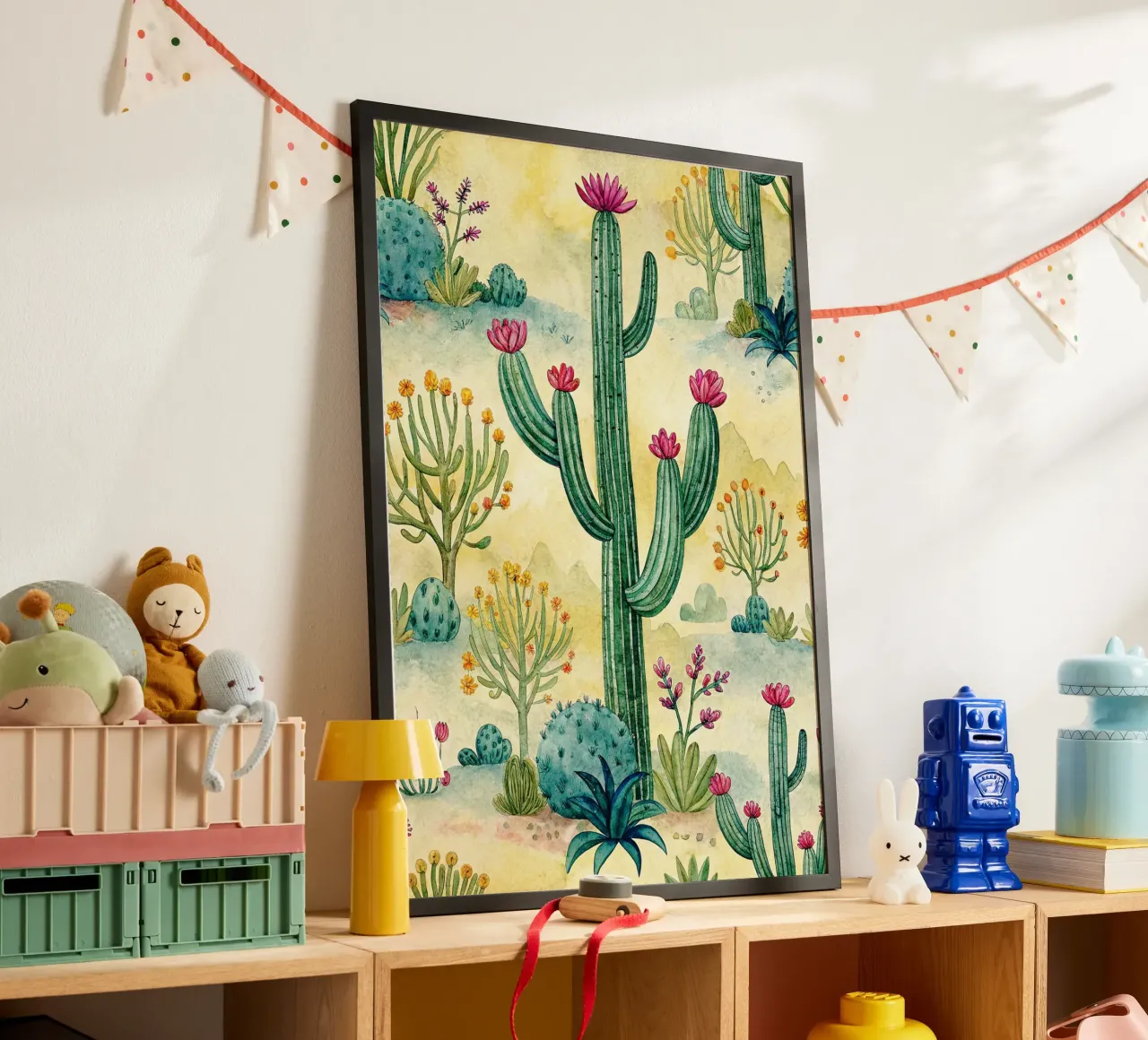 arte dell'albero di cactus poster con telaio in legno da the gondols