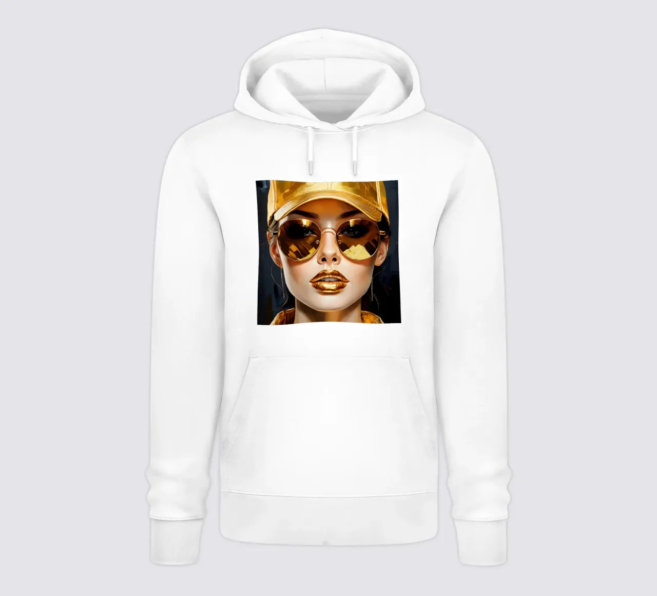 Ritratto di donna moderna Pop Art nei colori nero oro felpa con cappuccio da Take Your Art BV