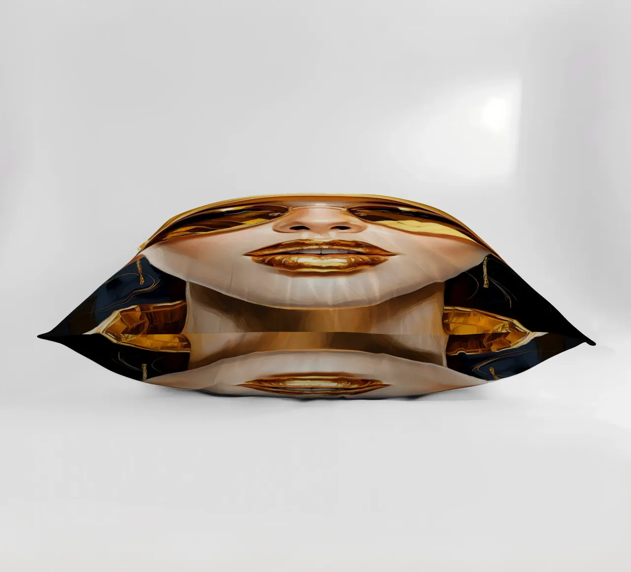 Ritratto di donna moderna Pop Art nei colori nero oro cuscino da Take Your Art BV