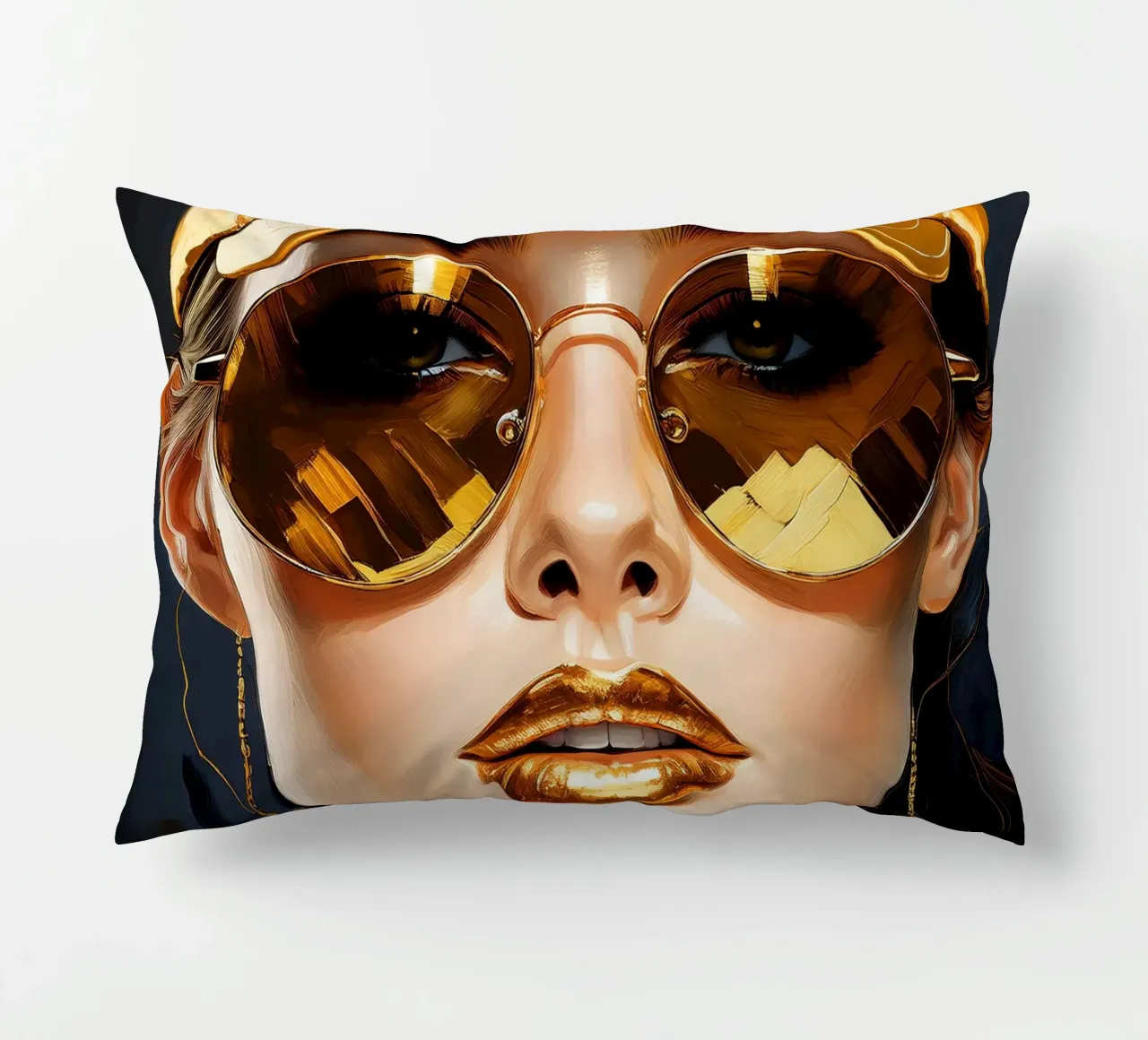 Ritratto di donna moderna Pop Art nei colori nero oro cuscino da Take Your Art BV