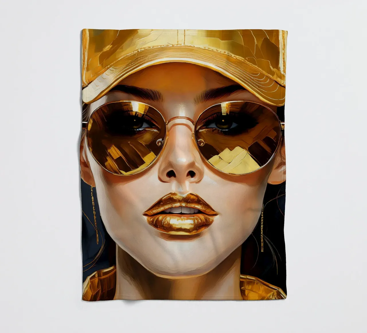 Ritratto di donna moderna Pop Art nei colori nero oro coperta in pile da Take Your Art BV