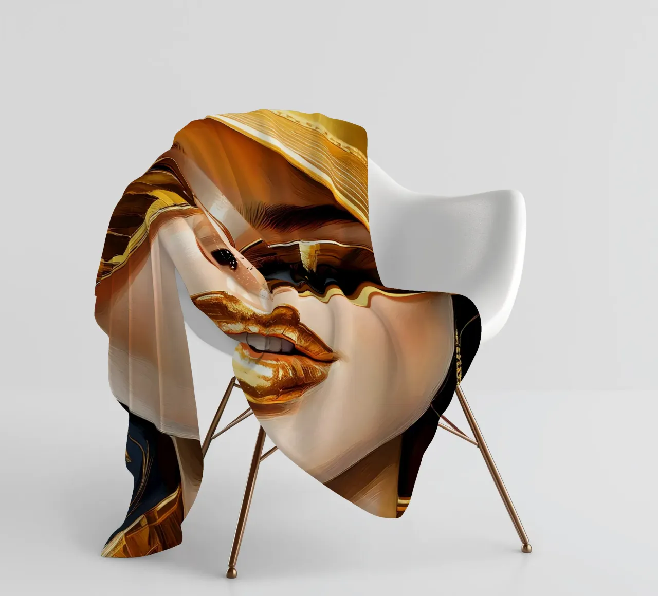 Ritratto di donna moderna Pop Art nei colori nero oro coperta in pile da Take Your Art BV