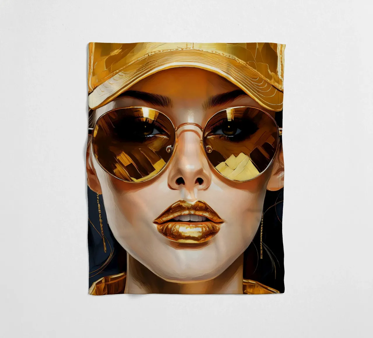 Ritratto di donna moderna Pop Art nei colori nero oro coperta in pile da Take Your Art BV