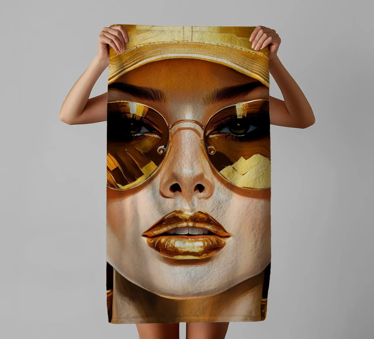 Ritratto di donna moderna Pop Art nei colori nero oro asciugamano da bagno da Take Your Art BV