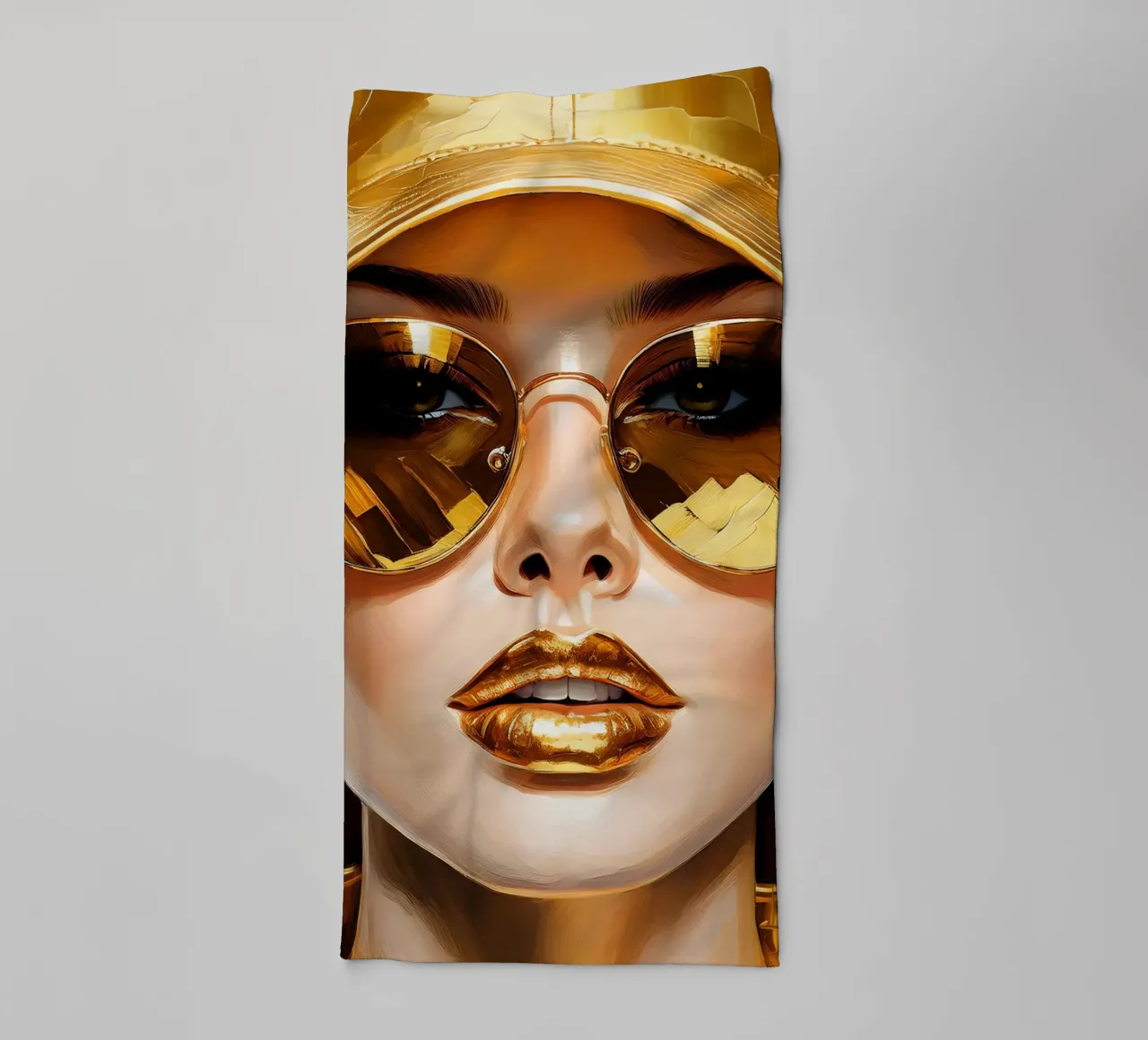 Ritratto di donna moderna Pop Art nei colori nero oro asciugamano da bagno da Take Your Art BV