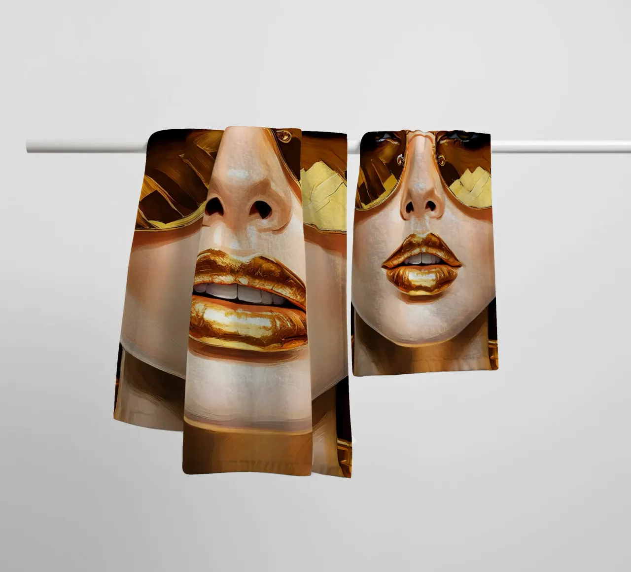Ritratto di donna moderna Pop Art nei colori nero oro asciugamano da bagno da Take Your Art BV