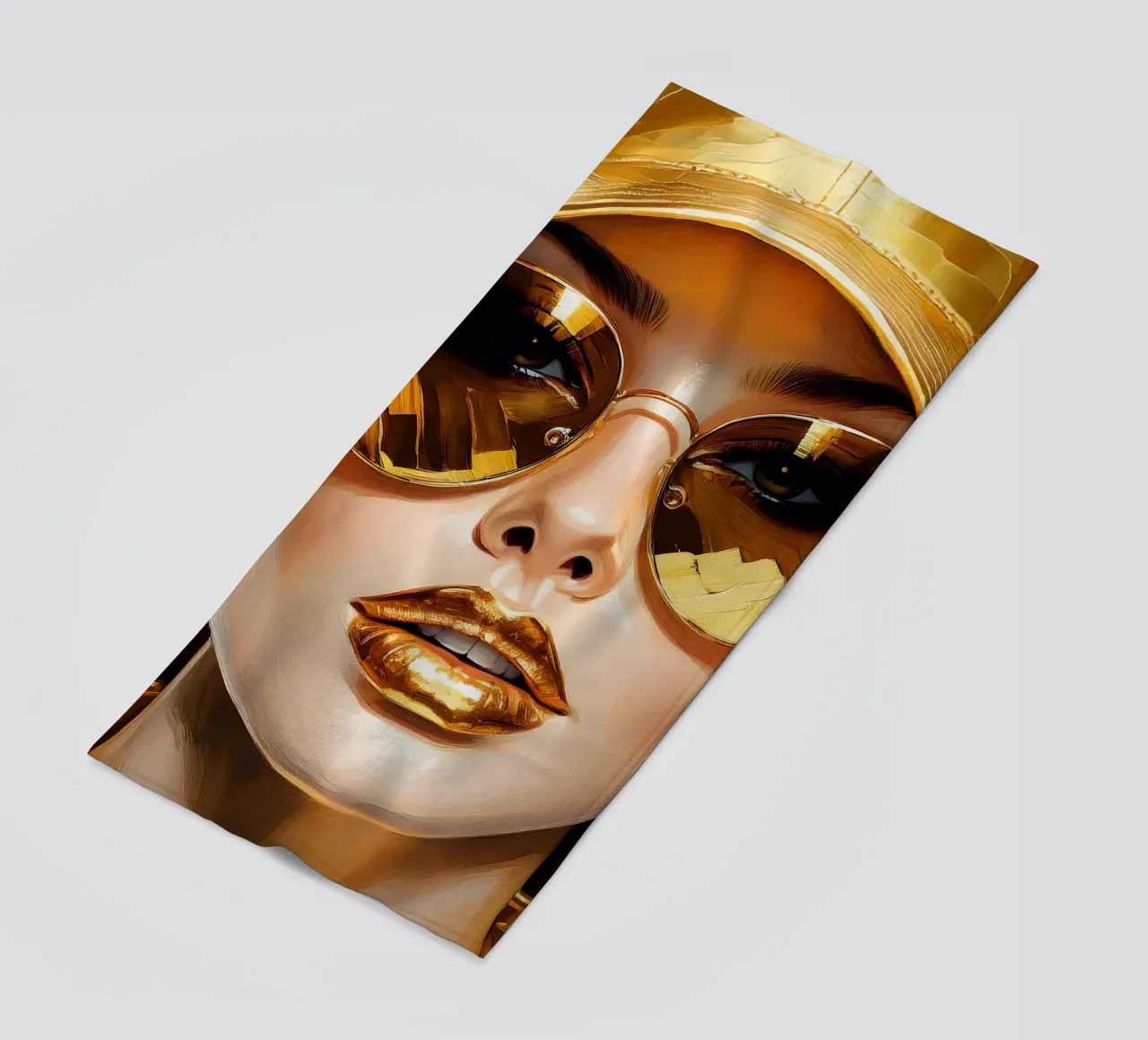 Portrait moderne d'une femme Pop Art en noir et or serviette de plage de Take Your Art BV