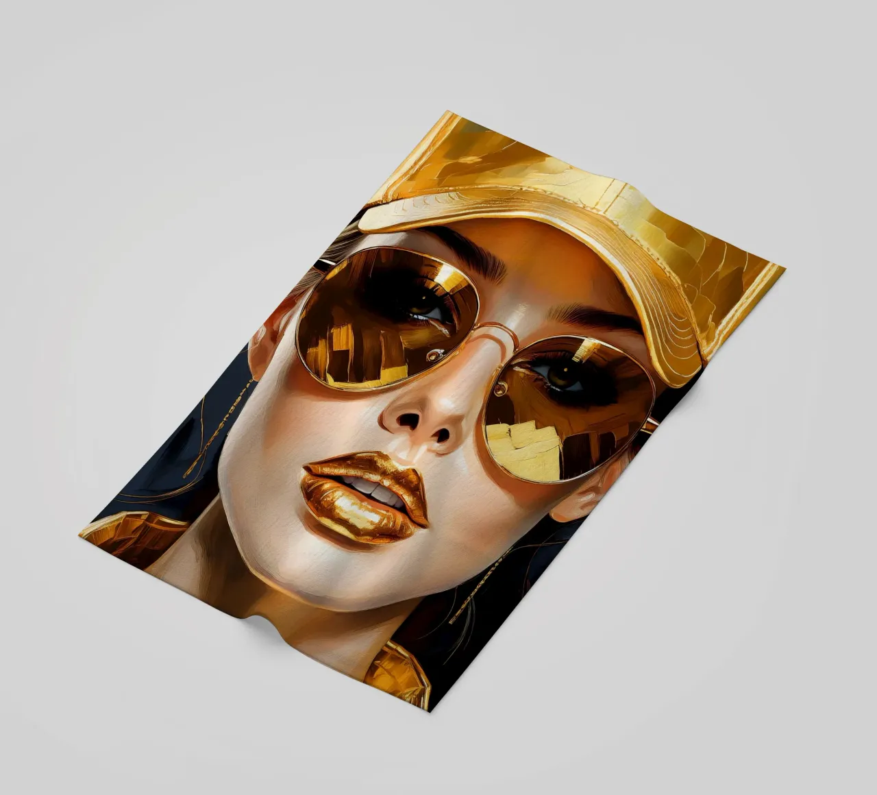 Portrait moderne d'une femme Pop Art en noir et or serviette de plage de Take Your Art BV