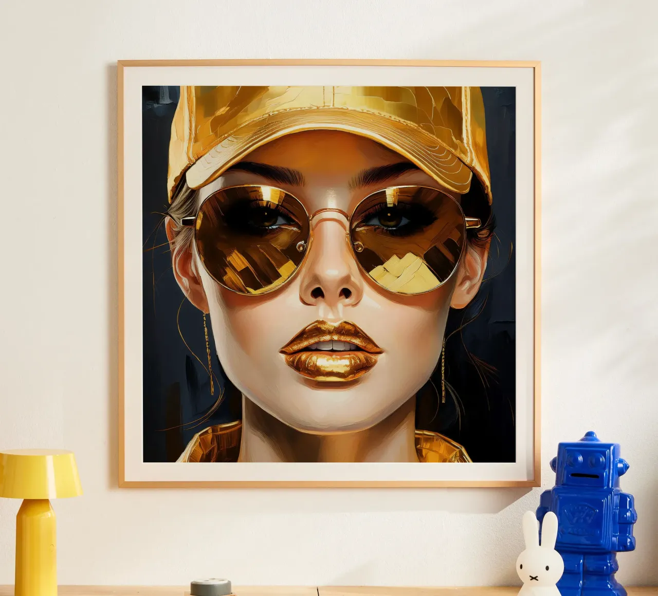 Ritratto di donna moderna Pop Art nei colori nero oro carta hahnemühle da Take Your Art BV