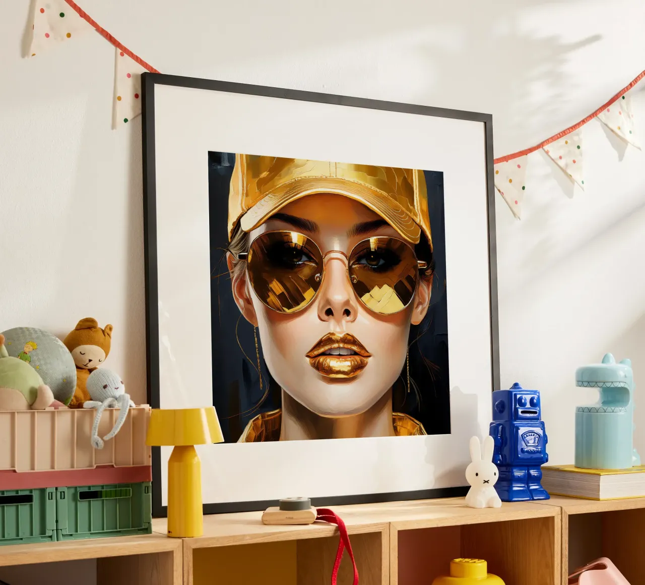 Ritratto di donna moderna Pop Art nei colori nero oro carta hahnemühle da Take Your Art BV