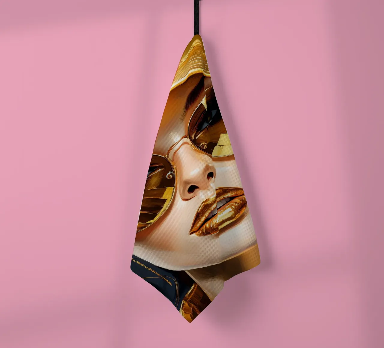 Ritratto di donna moderna Pop Art nei colori nero oro canovaccio da cucina da Take Your Art BV