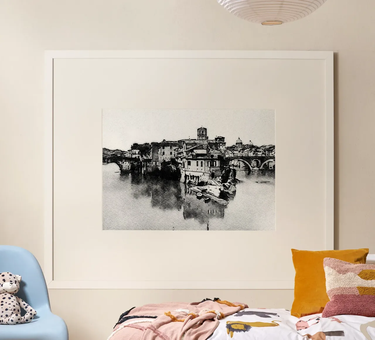 Roma-L'isola Tiberina poster con telaio in alluminio da Massimo Frascogna