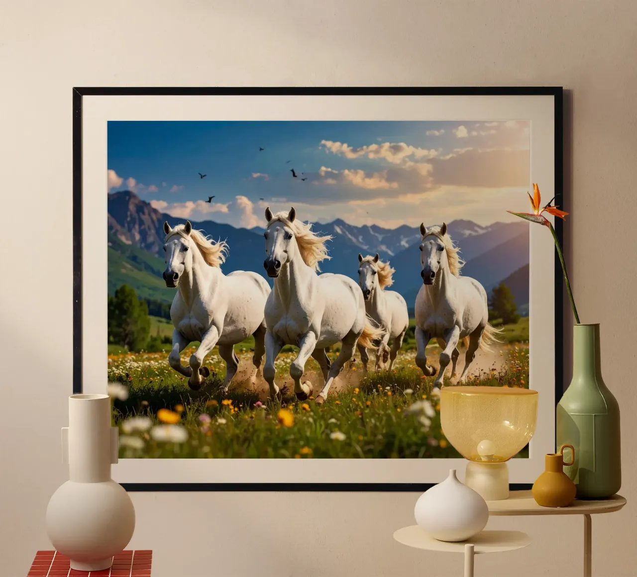 Quatre Chevaux qui Galopent poster con telaio in alluminio da Thierry vobmann photography