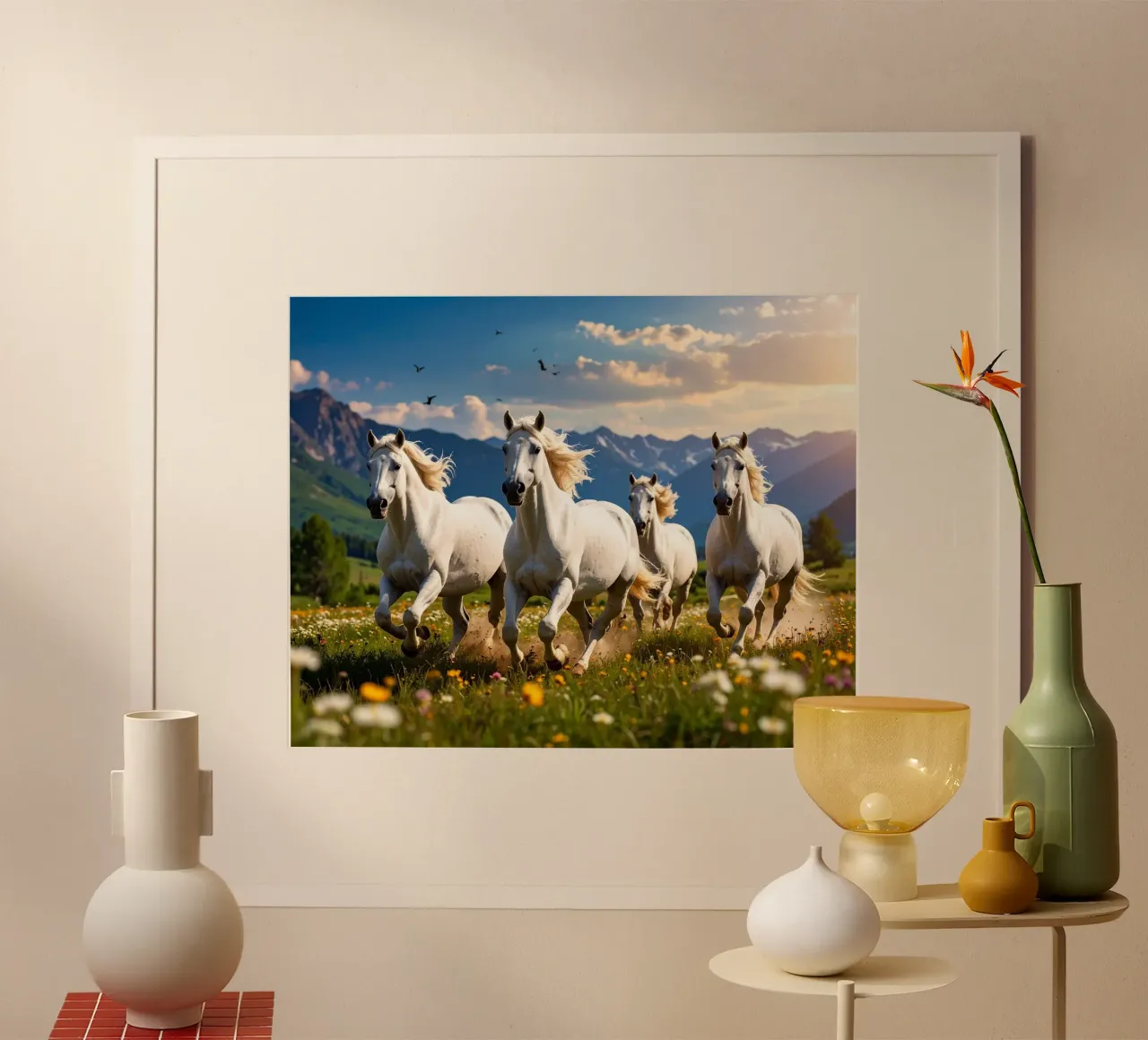 Quatre Chevaux qui Galopent poster con telaio in alluminio da Thierry vobmann photography
