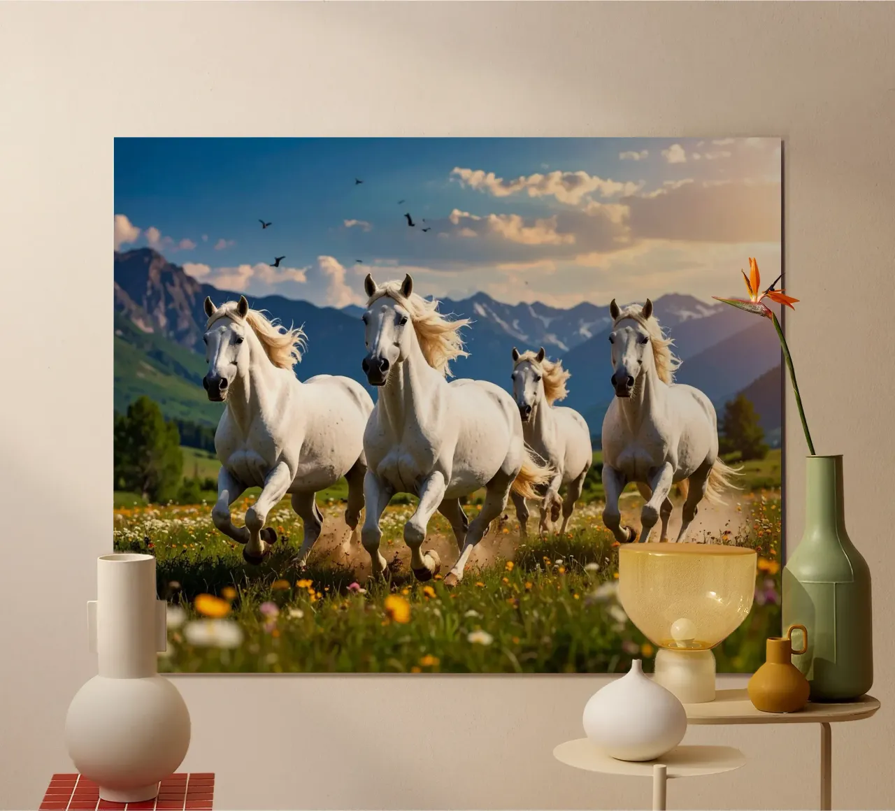 Quatre Chevaux qui Galopent poster con telaio in alluminio da Thierry vobmann photography