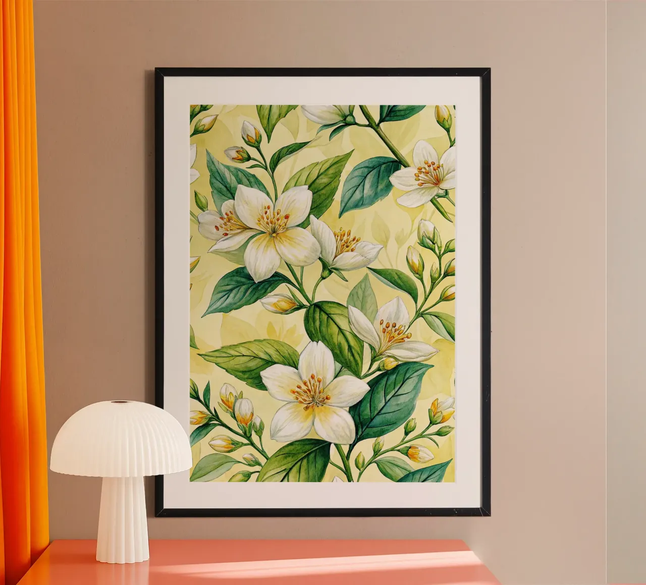 fiore di gelsomino poster con telaio in legno da the gondols