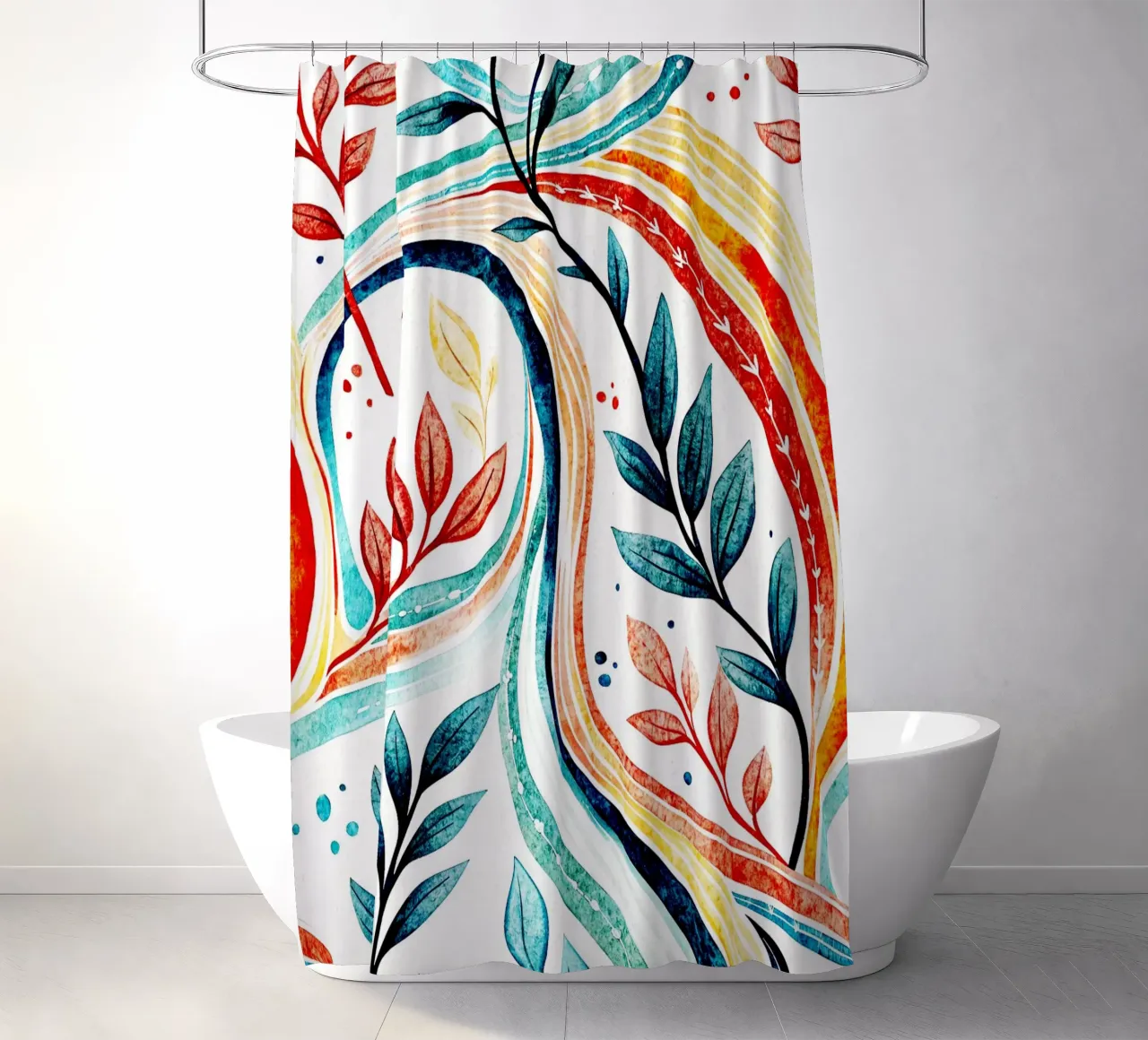 leaf and line art shower curtain by the gondols