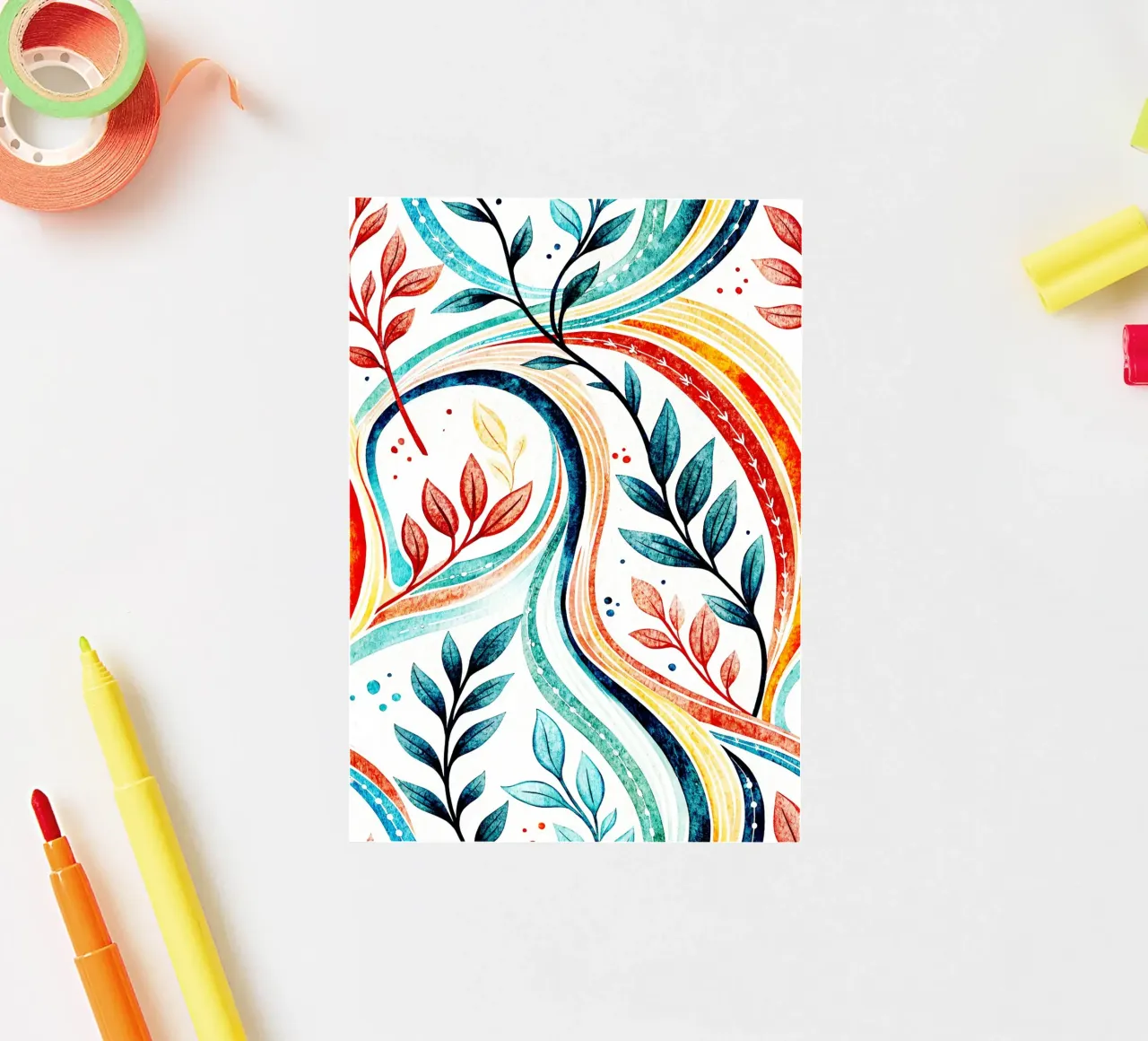 feuilles et dessins au trait autocollant de the gondols