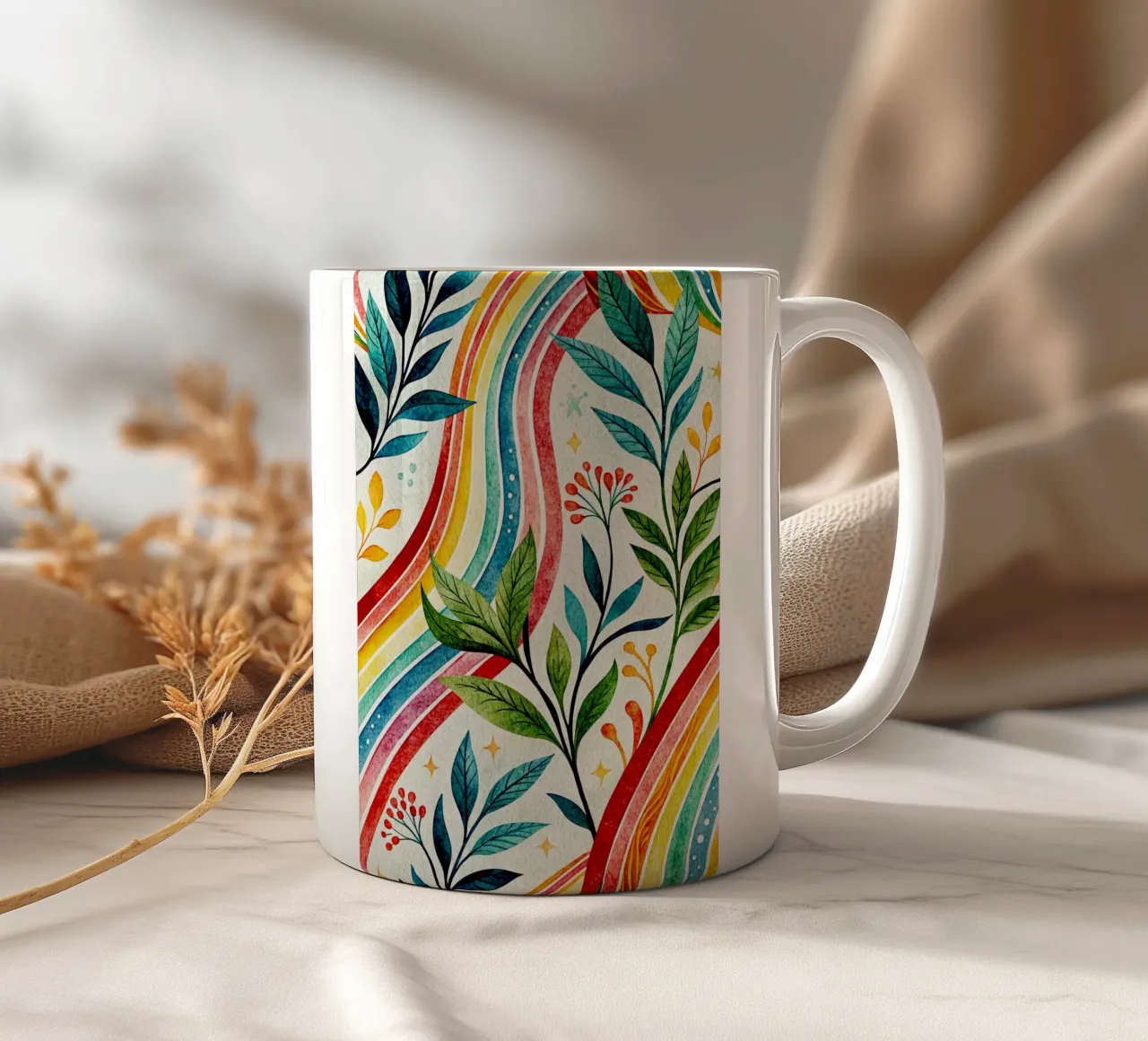 line art di foglie tazza in ceramica da the gondols