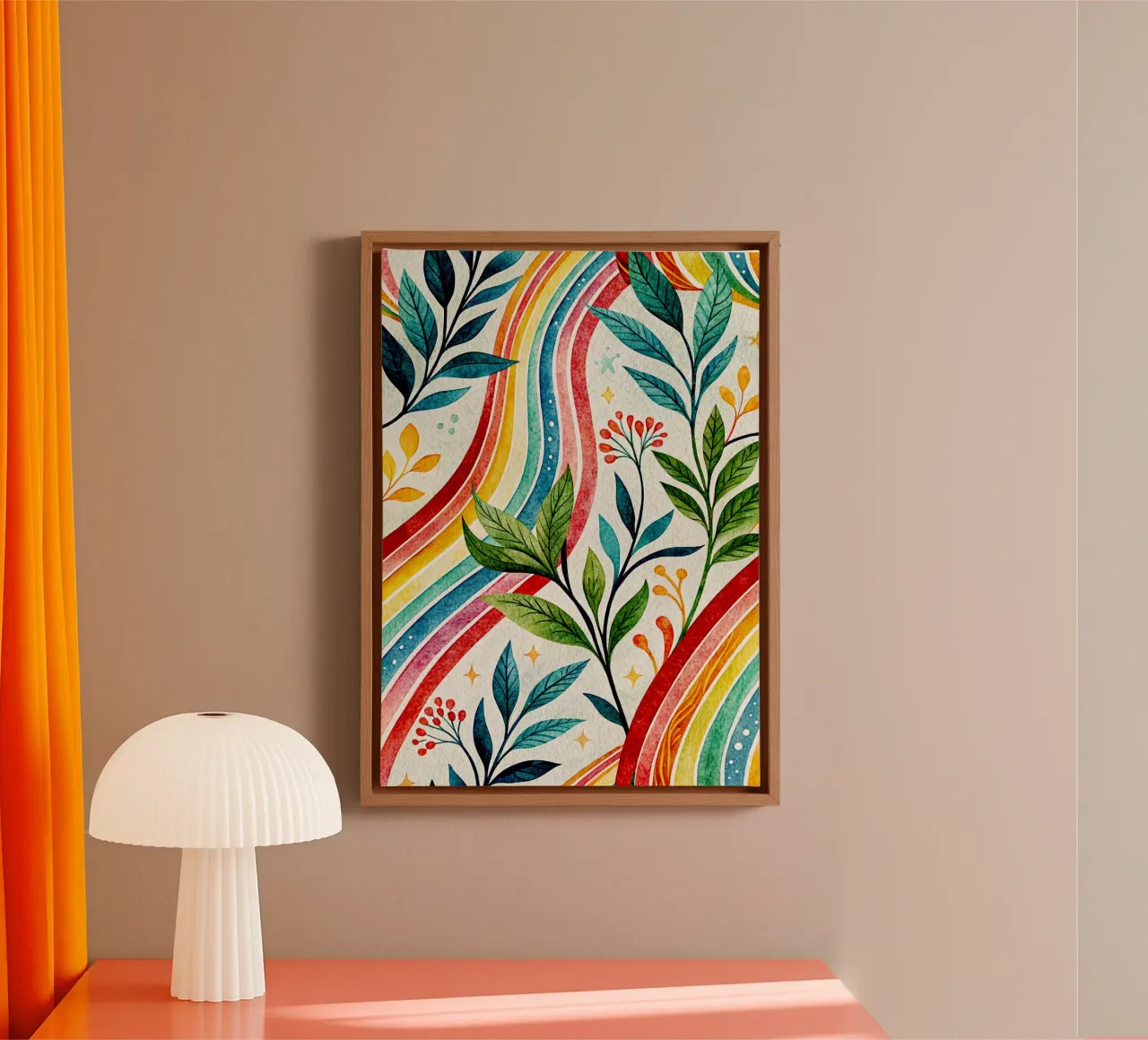 line art di foglie tela con Cornice a cassetta da the gondols