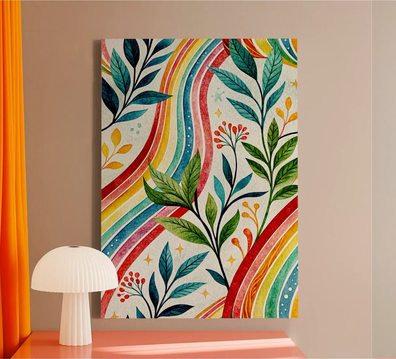 line art di foglie tela con Cornice a cassetta da the gondols