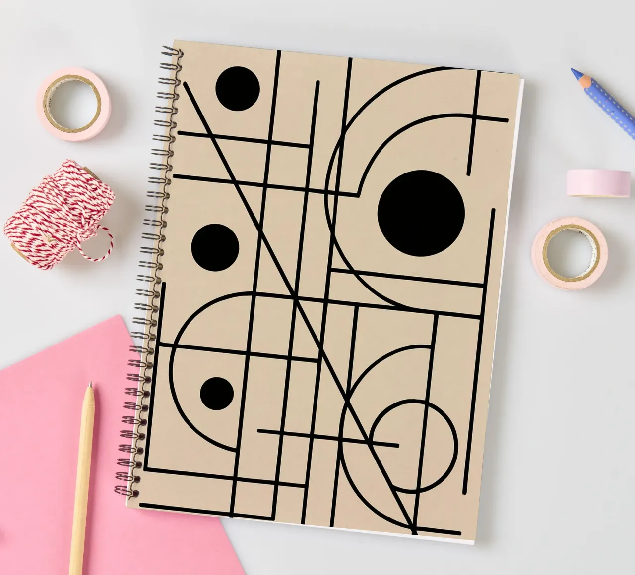 line and circle art spiral notebook by the gondols