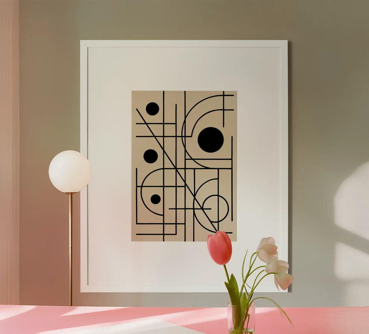 arte della linea e del cerchio poster con telaio in legno da the gondols
