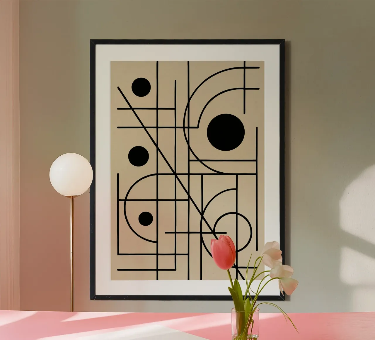arte della linea e del cerchio poster con telaio in legno da the gondols