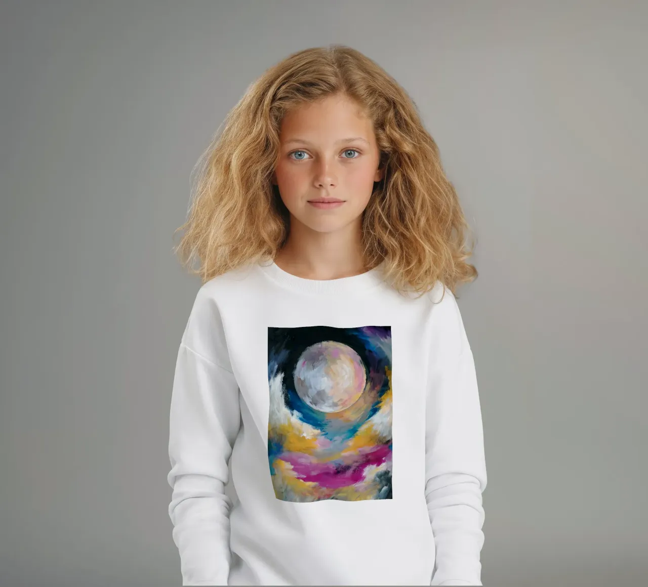 moon art imagination kids sweatshirt by the gondols
