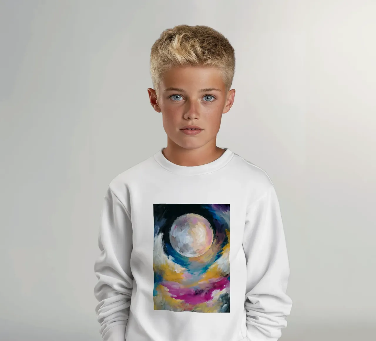 moon art imagination kids sweatshirt by the gondols