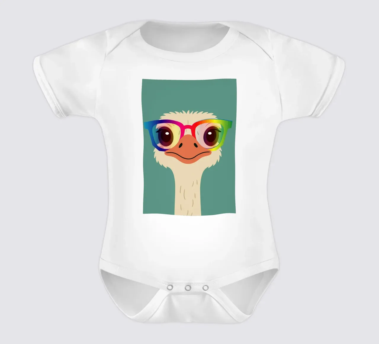 Struzzo colorato con occhiali arcobaleno - Motivo animale impertinente body neonato maniche corte da namosh