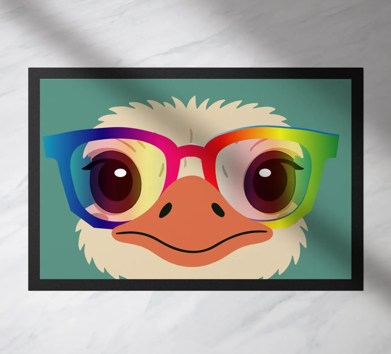Struzzo colorato con occhiali arcobaleno - Motivo animale impertinente zerbino da namosh
