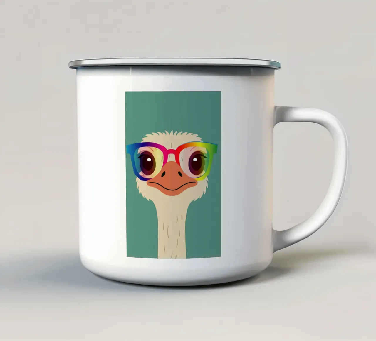 Struzzo colorato con occhiali arcobaleno - Motivo animale impertinente tazza in smalto da namosh