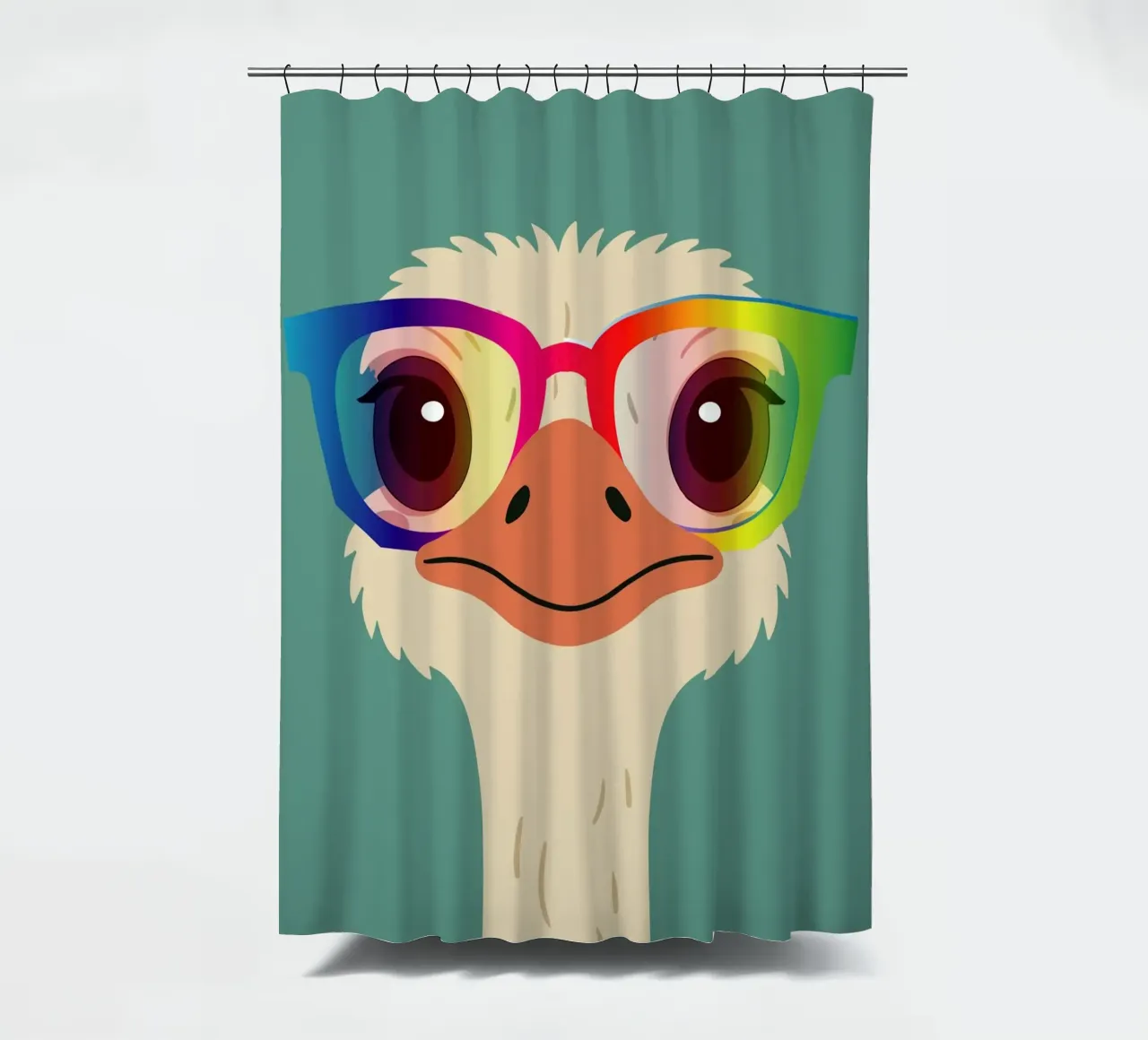 Struzzo colorato con occhiali arcobaleno - Motivo animale impertinente tenda da doccia da namosh