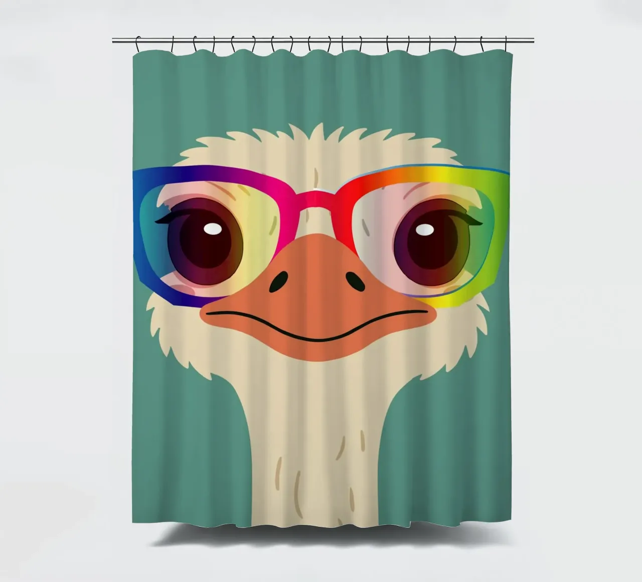 Struzzo colorato con occhiali arcobaleno - Motivo animale impertinente tenda da doccia da namosh