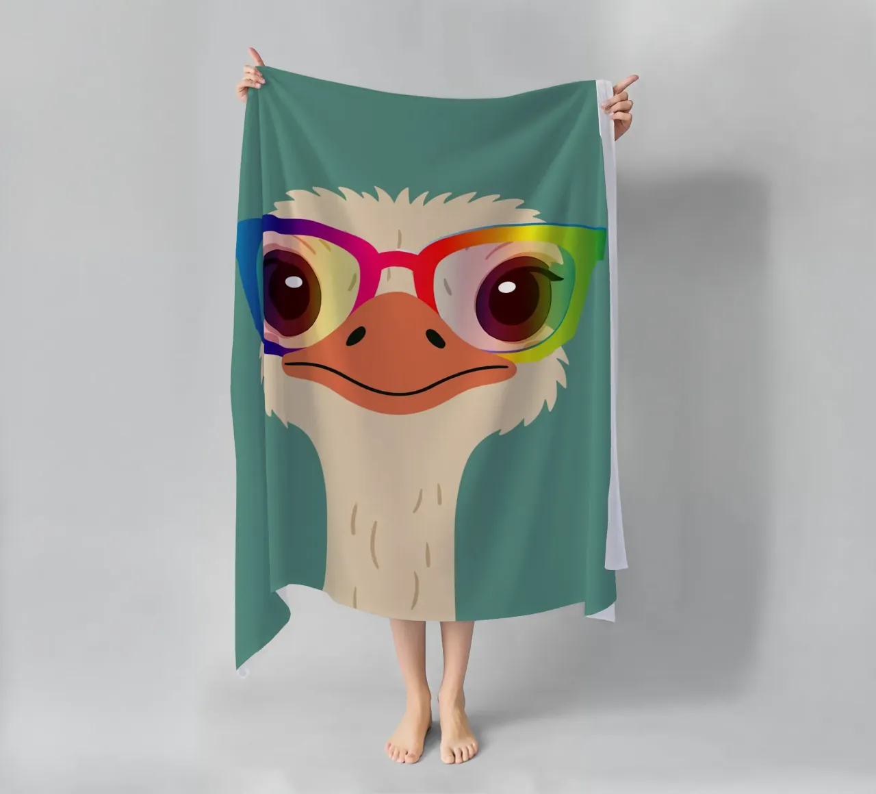 Struzzo colorato con occhiali arcobaleno - Motivo animale impertinente telo mare da namosh