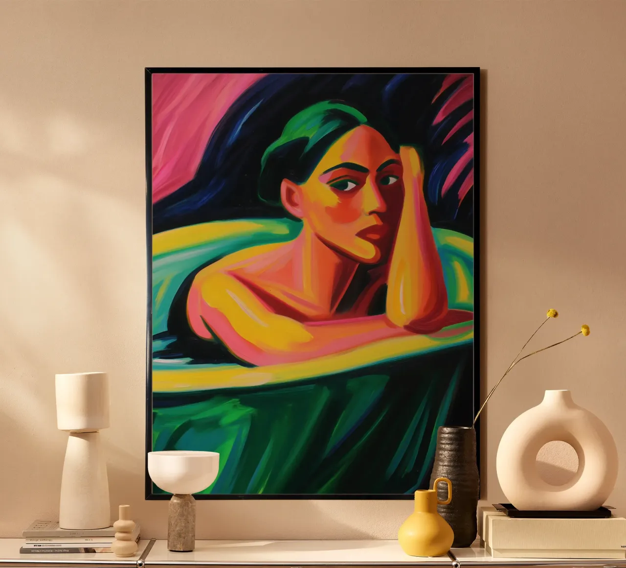 Naakte vrouw in de badkuip | Expressionistisch schilderij poster van Autofocus