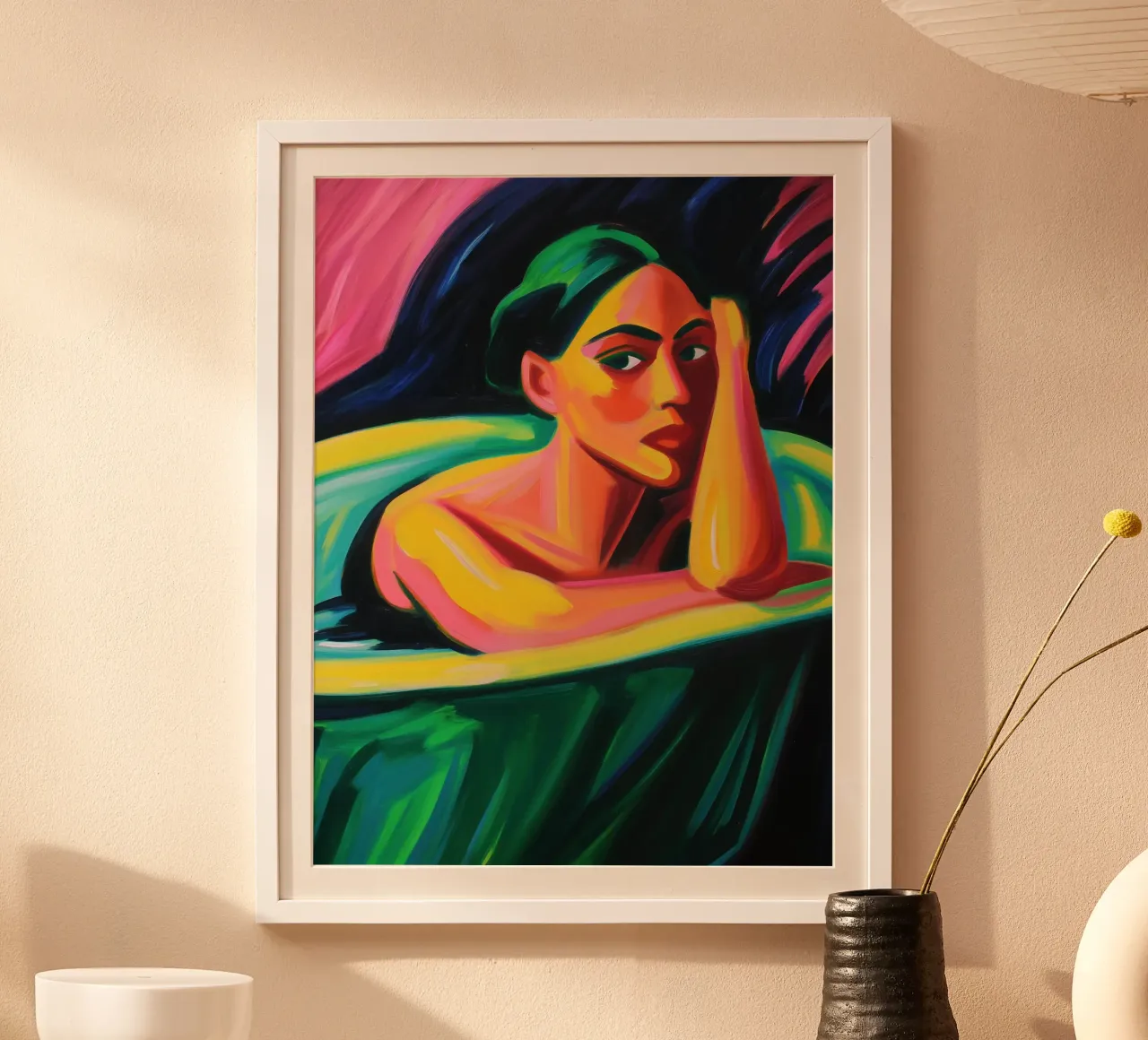 Naakte vrouw in de badkuip | Expressionistisch schilderij poster van Autofocus