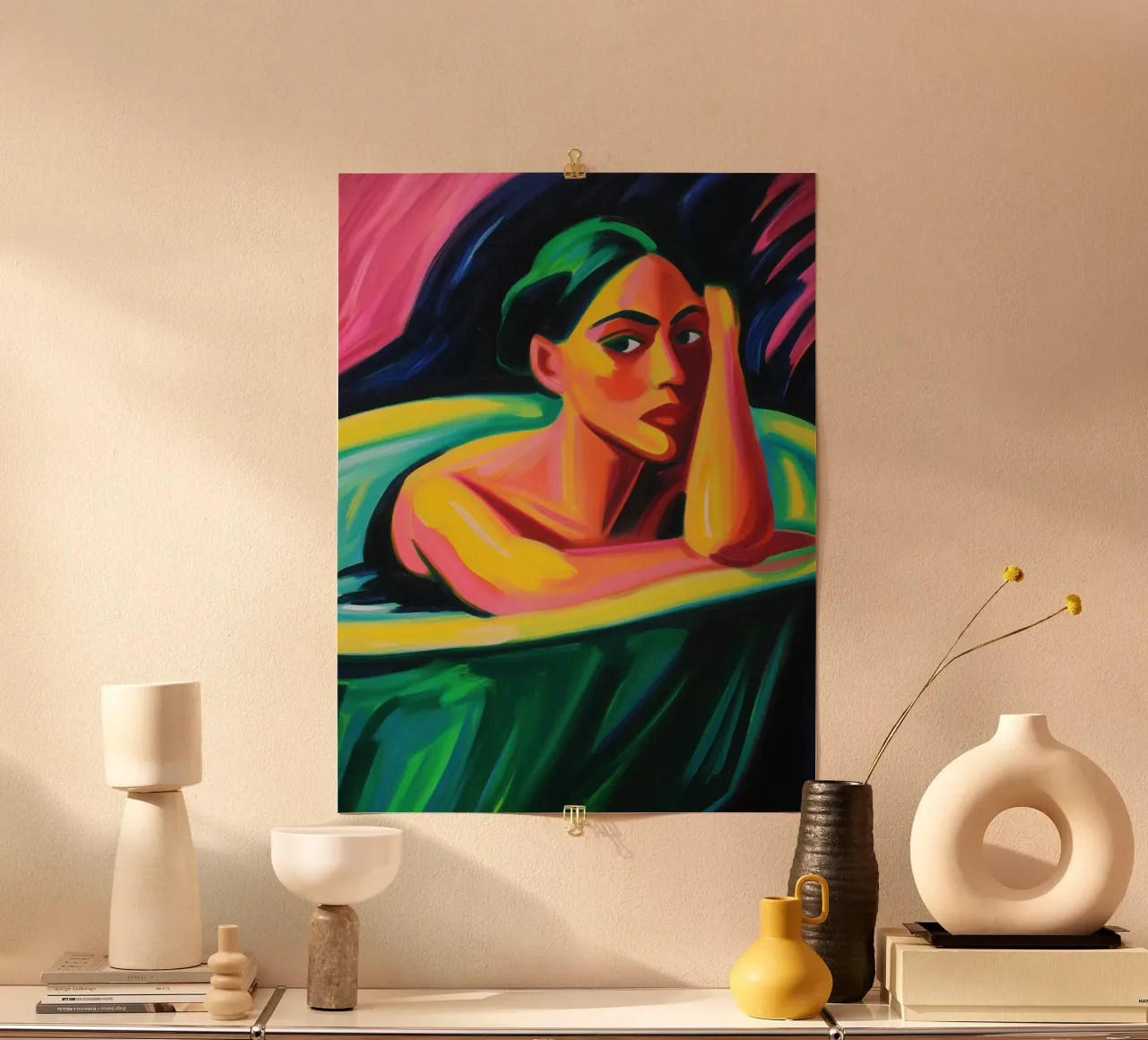 Naakte vrouw in de badkuip | Expressionistisch schilderij poster van Autofocus