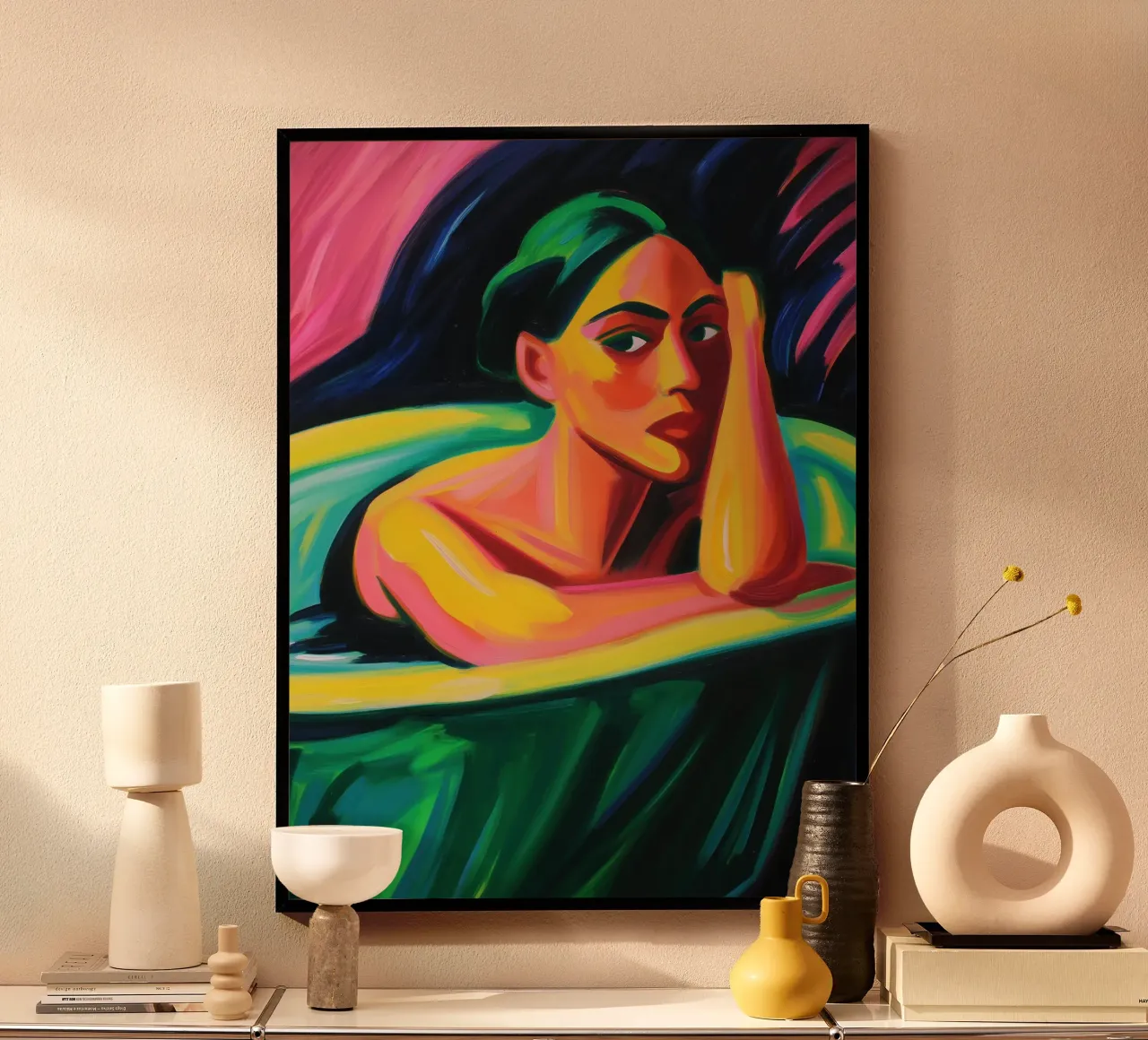 Naakte vrouw in de badkuip | Expressionistisch schilderij poster van Autofocus