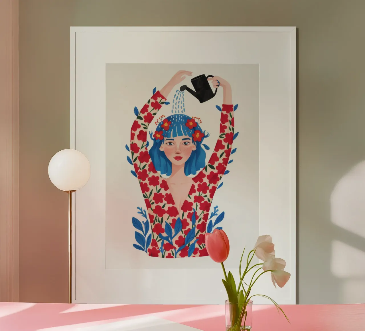 Danza dei fiori rossi poster con telaio in legno da Twilight Muse