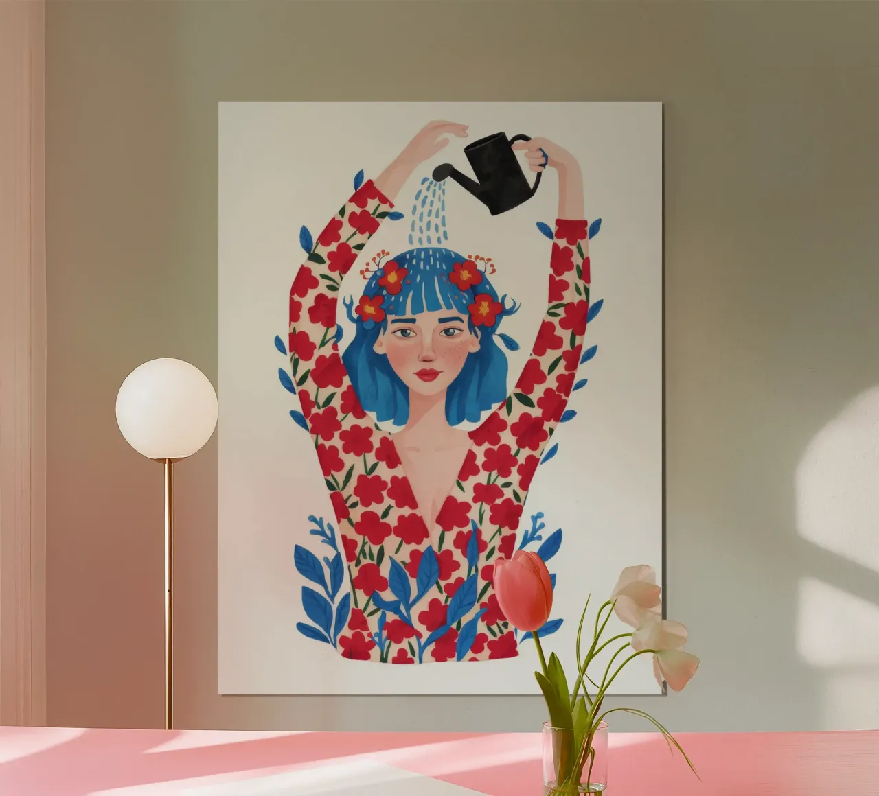 Danza dei fiori rossi poster con telaio in legno da Twilight Muse