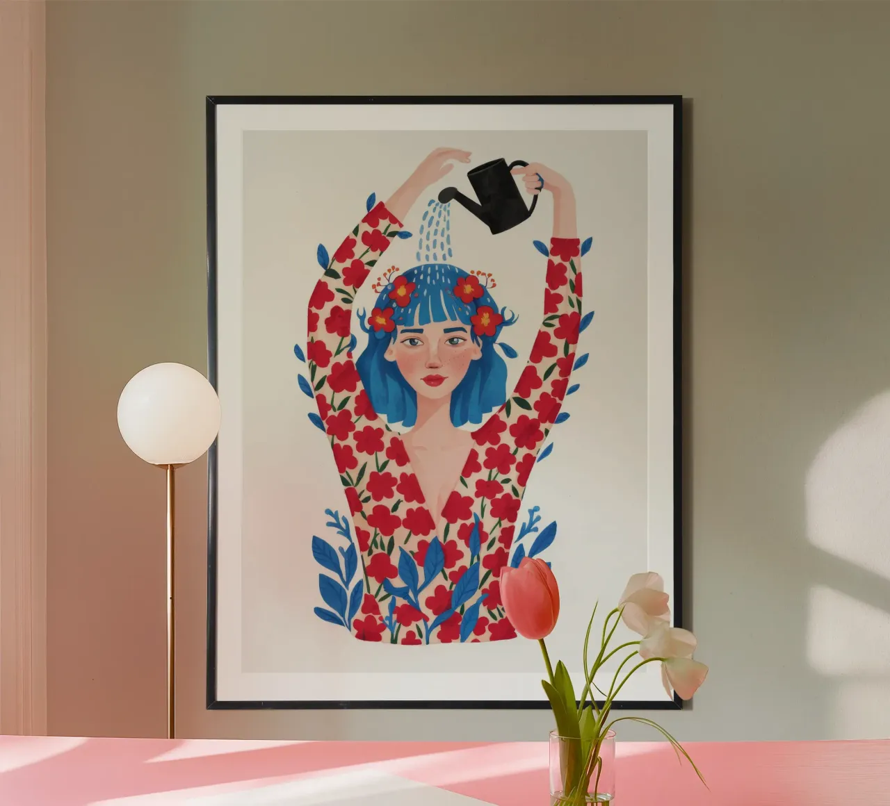 Danza dei fiori rossi poster con telaio in legno da Twilight Muse