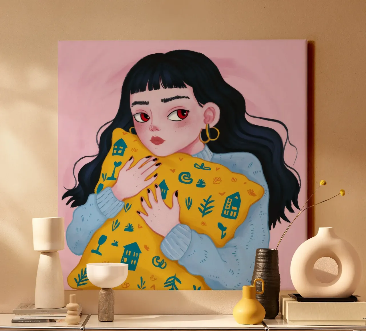 Gemütliche Umarmung Leinwand mit Schattenfugenrahmen von Twilight Muse