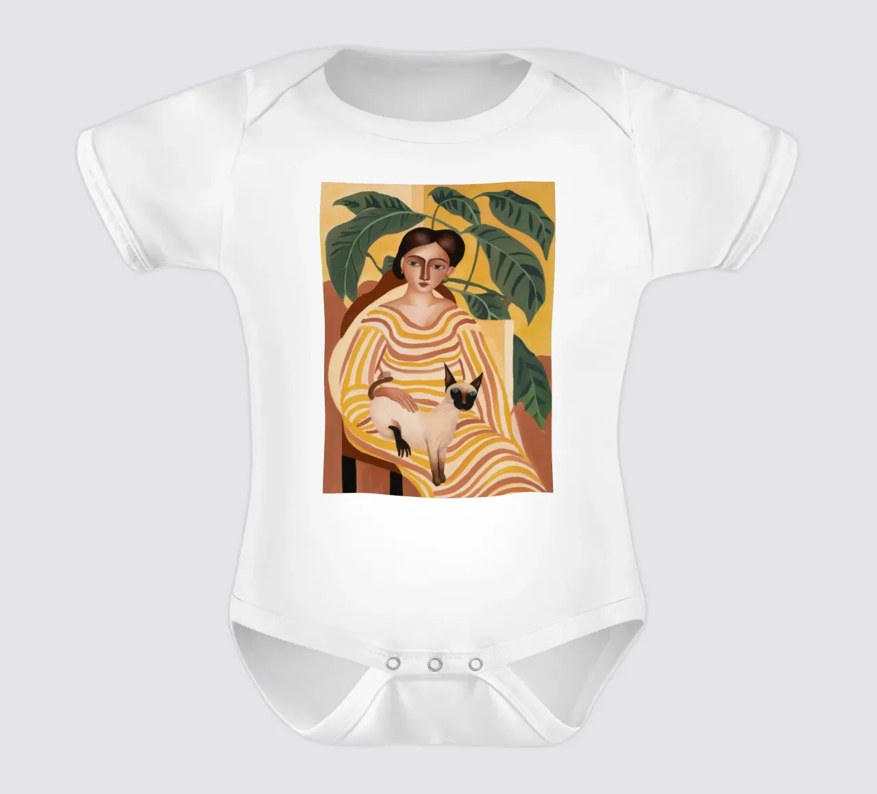 Feline Tranquility short-sleeve baby romper by Twilight Muse
