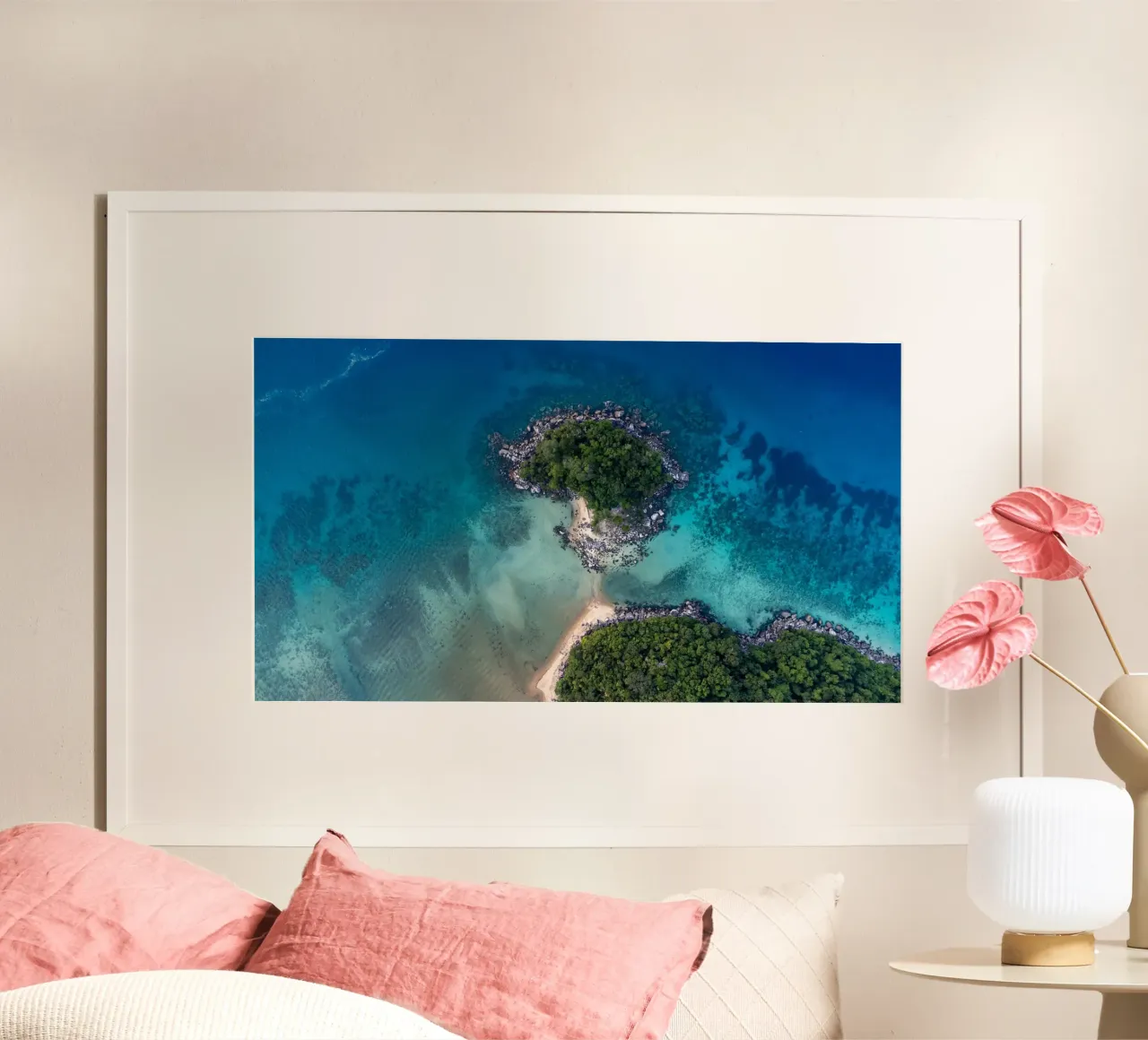 Vue aérienne de l'île Près de l'île Tioman en Malaisie, Asie poster avec cadre en aluminium de anderm